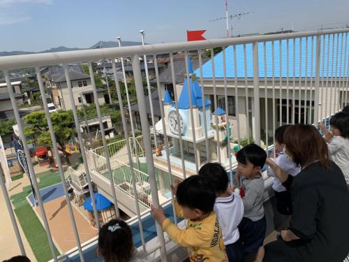 大きいこいのぼりを屋上から 大きいこいのぼりを屋上から