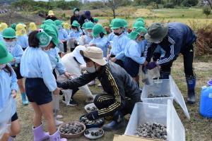 タネ団子を袋に入れてもらって…。 タネ団子を袋に入れてもらって…。