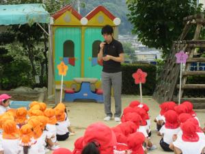 「今日は防災の日です。」と園長先生 「今日は防災の日です。」と園長先生